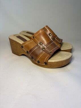Vintage Lower East Side Patchwork Leather Clog Sandals Platform Wedge 90s Y2K